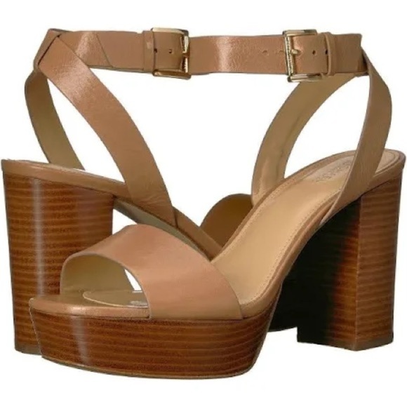 Michael Kors Leonora Ankle Strap Platform Heels Leather Brown Size 6 Women’s 4” - Picture 1 of 11